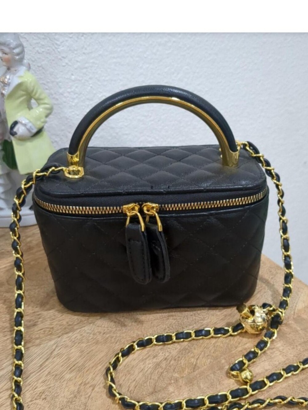 NWOT! Quilted Black Top-Handle Crossbody Bag with Gold Chain SMALL